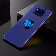 Custodia Silicone Ultra Sottile Morbida Cover con Magnetico Anello Supporto per Xiaomi Poco X3 Blu