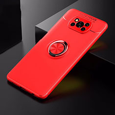 Custodia Silicone Ultra Sottile Morbida Cover con Magnetico Anello Supporto per Xiaomi Poco X3 NFC Rosso