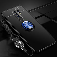 Custodia Silicone Ultra Sottile Morbida Cover con Magnetico Anello Supporto per Xiaomi Redmi 9 Blu e Nero