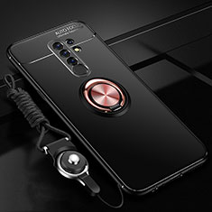 Custodia Silicone Ultra Sottile Morbida Cover con Magnetico Anello Supporto per Xiaomi Redmi 9 Oro e Nero