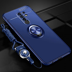 Custodia Silicone Ultra Sottile Morbida Cover con Magnetico Anello Supporto per Xiaomi Redmi 9 Prime India Blu