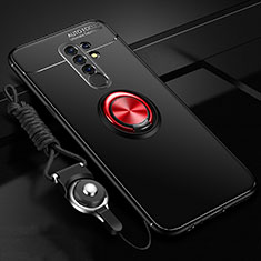 Custodia Silicone Ultra Sottile Morbida Cover con Magnetico Anello Supporto per Xiaomi Redmi 9 Rosso e Nero