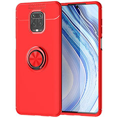 Custodia Silicone Ultra Sottile Morbida Cover con Magnetico Anello Supporto per Xiaomi Redmi Note 9 Pro Max Rosso