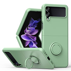 Custodia Silicone Ultra Sottile Morbida Cover con Magnetico Anello Supporto QW1 per Samsung Galaxy Z Flip4 5G Verde Pastello