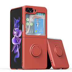 Custodia Silicone Ultra Sottile Morbida Cover con Magnetico Anello Supporto QW1 per Samsung Galaxy Z Flip5 5G Rosa Caldo