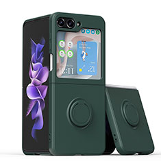 Custodia Silicone Ultra Sottile Morbida Cover con Magnetico Anello Supporto QW1 per Samsung Galaxy Z Flip5 5G Verde Notte