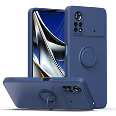 Custodia Silicone Ultra Sottile Morbida Cover con Magnetico Anello Supporto QW1 per Xiaomi Poco X4 Pro 5G Blu