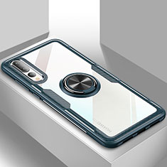 Custodia Silicone Ultra Sottile Morbida Cover con Magnetico Anello Supporto R01 per Huawei P20 Pro Ciano