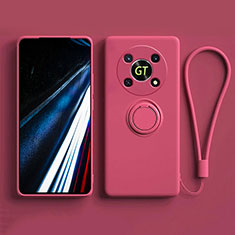 Custodia Silicone Ultra Sottile Morbida Cover con Magnetico Anello Supporto S01 per Huawei Honor Magic4 Lite 5G Rosa Caldo