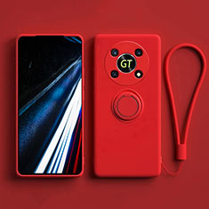 Custodia Silicone Ultra Sottile Morbida Cover con Magnetico Anello Supporto S01 per Huawei Honor Magic4 Lite 5G Rosso