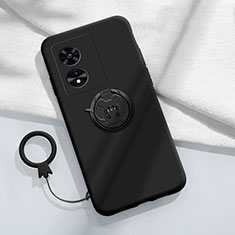 Custodia Silicone Ultra Sottile Morbida Cover con Magnetico Anello Supporto S01 per Huawei Honor X5 Plus Nero