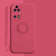 Custodia Silicone Ultra Sottile Morbida Cover con Magnetico Anello Supporto S01 per Huawei P50 Pro Rosso