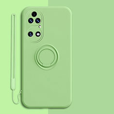 Custodia Silicone Ultra Sottile Morbida Cover con Magnetico Anello Supporto S01 per Huawei P50 Pro Verde Pastello