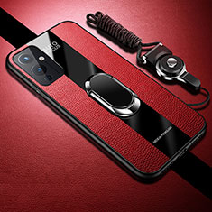 Custodia Silicone Ultra Sottile Morbida Cover con Magnetico Anello Supporto S01 per OnePlus 9 5G Rosso