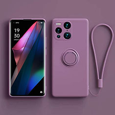 Custodia Silicone Ultra Sottile Morbida Cover con Magnetico Anello Supporto S01 per Oppo Find X3 5G Viola