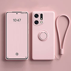 Custodia Silicone Ultra Sottile Morbida Cover con Magnetico Anello Supporto S01 per Oppo Find X5 Pro 5G Rosa