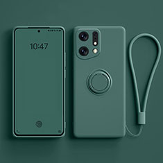 Custodia Silicone Ultra Sottile Morbida Cover con Magnetico Anello Supporto S01 per Oppo Find X5 Pro 5G Verde Notte