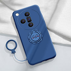 Custodia Silicone Ultra Sottile Morbida Cover con Magnetico Anello Supporto S01 per Oppo Find X7 5G Blu