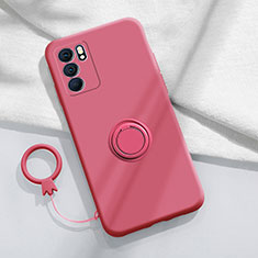 Custodia Silicone Ultra Sottile Morbida Cover con Magnetico Anello Supporto S01 per Oppo Reno6 Pro 5G India Rosa Caldo