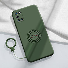 Custodia Silicone Ultra Sottile Morbida Cover con Magnetico Anello Supporto S01 per Oppo Reno6 Pro 5G Verde Notte
