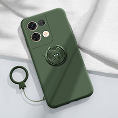 Custodia Silicone Ultra Sottile Morbida Cover con Magnetico Anello Supporto S01 per Oppo Reno8 5G Verde Notte