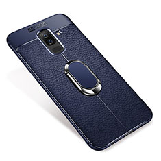 Custodia Silicone Ultra Sottile Morbida Cover con Magnetico Anello Supporto S01 per Samsung Galaxy A6 Plus (2018) Blu