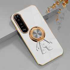Custodia Silicone Ultra Sottile Morbida Cover con Magnetico Anello Supporto S01 per Sony Xperia 1 IV Bianco