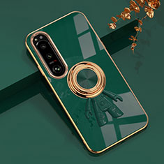 Custodia Silicone Ultra Sottile Morbida Cover con Magnetico Anello Supporto S01 per Sony Xperia 1 IV Verde