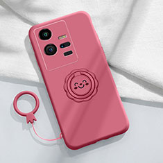 Custodia Silicone Ultra Sottile Morbida Cover con Magnetico Anello Supporto S01 per Vivo iQOO 11 Pro 5G Rosa Caldo