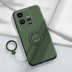 Custodia Silicone Ultra Sottile Morbida Cover con Magnetico Anello Supporto S01 per Vivo iQOO 11 Pro 5G Verde Notte