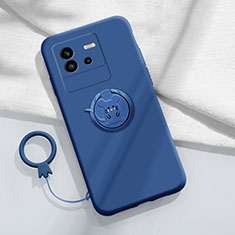Custodia Silicone Ultra Sottile Morbida Cover con Magnetico Anello Supporto S01 per Vivo iQOO Neo6 5G Blu