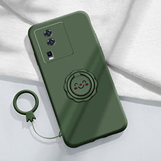 Custodia Silicone Ultra Sottile Morbida Cover con Magnetico Anello Supporto S01 per Vivo iQOO Neo7 5G Verde Notte