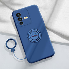 Custodia Silicone Ultra Sottile Morbida Cover con Magnetico Anello Supporto S01 per Vivo V25 Pro 5G Blu