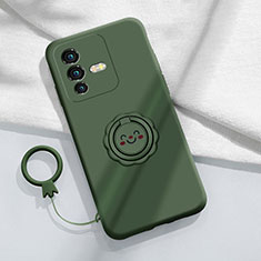 Custodia Silicone Ultra Sottile Morbida Cover con Magnetico Anello Supporto S01 per Vivo V25 Pro 5G Verde Notte