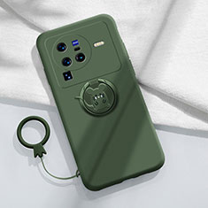 Custodia Silicone Ultra Sottile Morbida Cover con Magnetico Anello Supporto S01 per Vivo X80 Pro 5G Verde Notte