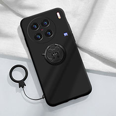 Custodia Silicone Ultra Sottile Morbida Cover con Magnetico Anello Supporto S01 per Vivo X90 5G Nero