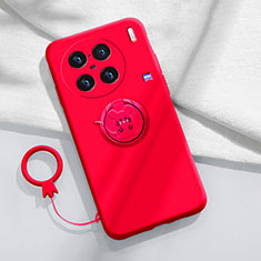 Custodia Silicone Ultra Sottile Morbida Cover con Magnetico Anello Supporto S01 per Vivo X90 5G Rosso