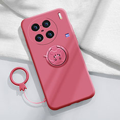 Custodia Silicone Ultra Sottile Morbida Cover con Magnetico Anello Supporto S01 per Vivo X90 Pro 5G Rosa Caldo