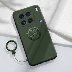 Custodia Silicone Ultra Sottile Morbida Cover con Magnetico Anello Supporto S01 per Vivo X90 Pro 5G Verde Notte