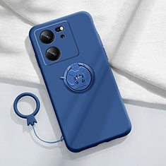 Custodia Silicone Ultra Sottile Morbida Cover con Magnetico Anello Supporto S01 per Xiaomi Mi 13T 5G Blu