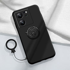 Custodia Silicone Ultra Sottile Morbida Cover con Magnetico Anello Supporto S01 per Xiaomi Mi 13T 5G Nero