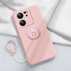 Custodia Silicone Ultra Sottile Morbida Cover con Magnetico Anello Supporto S01 per Xiaomi Mi 13T 5G Rosa