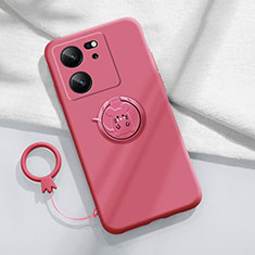 Custodia Silicone Ultra Sottile Morbida Cover con Magnetico Anello Supporto S01 per Xiaomi Mi 13T 5G Rosa Caldo