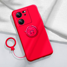 Custodia Silicone Ultra Sottile Morbida Cover con Magnetico Anello Supporto S01 per Xiaomi Mi 13T 5G Rosso