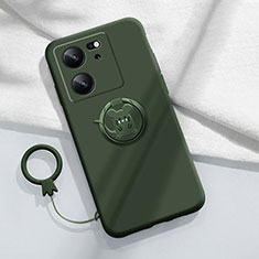 Custodia Silicone Ultra Sottile Morbida Cover con Magnetico Anello Supporto S01 per Xiaomi Mi 13T 5G Verde