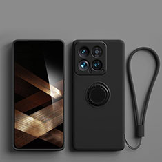 Custodia Silicone Ultra Sottile Morbida Cover con Magnetico Anello Supporto S01 per Xiaomi Mi 14 5G Nero