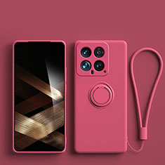 Custodia Silicone Ultra Sottile Morbida Cover con Magnetico Anello Supporto S01 per Xiaomi Mi 14 5G Rosa Caldo