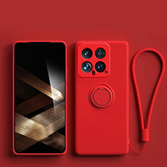 Custodia Silicone Ultra Sottile Morbida Cover con Magnetico Anello Supporto S01 per Xiaomi Mi 14 5G Rosso