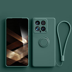 Custodia Silicone Ultra Sottile Morbida Cover con Magnetico Anello Supporto S01 per Xiaomi Mi 14 5G Verde