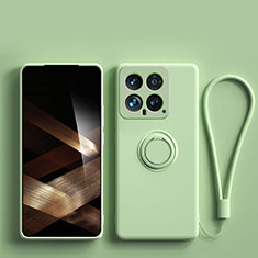 Custodia Silicone Ultra Sottile Morbida Cover con Magnetico Anello Supporto S01 per Xiaomi Mi 14 5G Verde Pastello